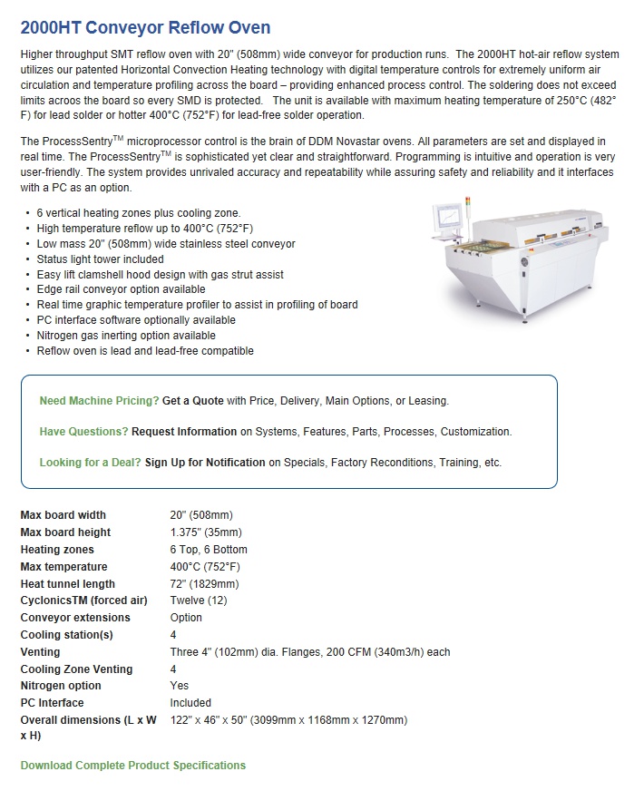 2000HT Conveyor Reflow Oven